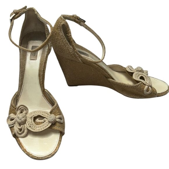 prada Italy straw cream rope design expadrille sandals 38 8 - Picture 1 of 7